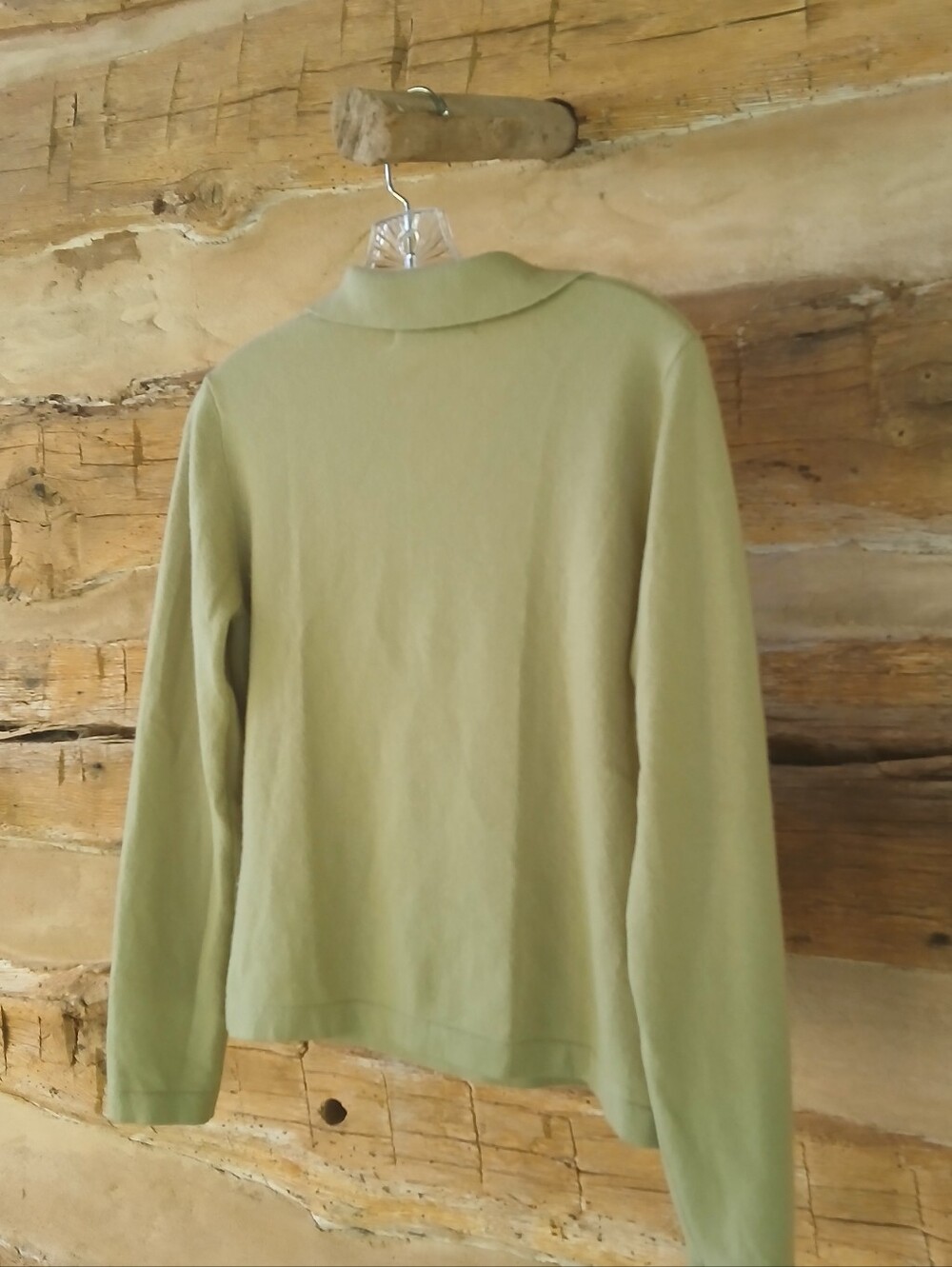 Valerie Stevens Olive Green Collared V Neck Two-Ply Cashmere Sweater Small - Picture 8 of 11